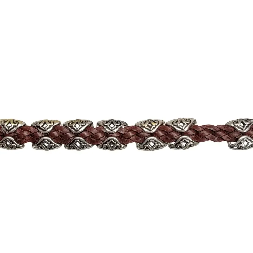 Brighton Vintage 1996 Womens Braided Leather Western Concho Belt Brown Size M